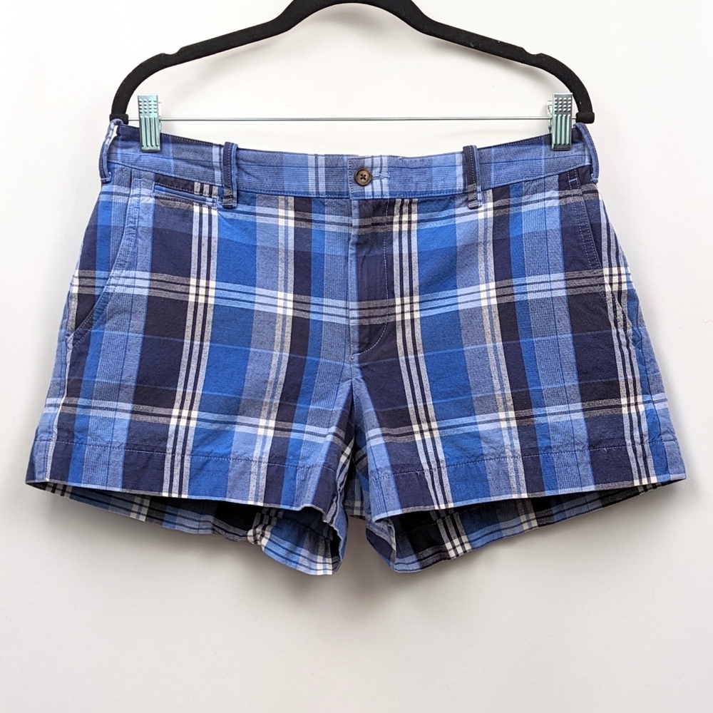 Polo Ralph Lauren Chino Shorts Plaid Cotton & Linen Blue Navy 3" inseam size 8